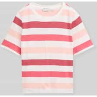 Tom Tailor - T-shirt van katoen - Maat XS - coral offwhite stripe