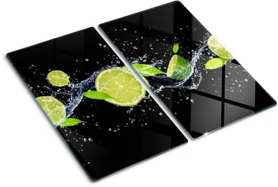 Tulup Glazen Snijplank - Groente Limoenen en water UV Gelaagd Glas Serveerplank - SET van 2 STUKS 30 x 52 cm - Snijplanken van Glas-Serveerplanken van glas-Serveerplanken van glas-Anti-Slip Snijplanken-Keukenbenodigdheden