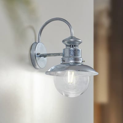 Lindby - Wandlamp buiten - 1licht - Staal, glas - H: 32.8 cm - E27 - verzinkt zilver, transparant