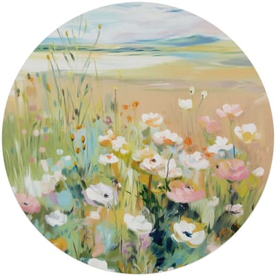 Glasschilderij Bloemenveld in Zomerlicht - Ø 70 - Glas - REINDERS