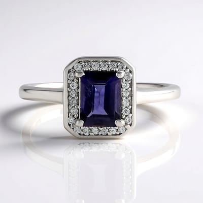 Cavill - Zilveren Ring - 925 Sterling Zilver Gerhodineerd - 0,779 ct Ioliet Achthoekig - 0,194 ct Zirkonia Rond - Verstelbare Elegante Damesring Paars