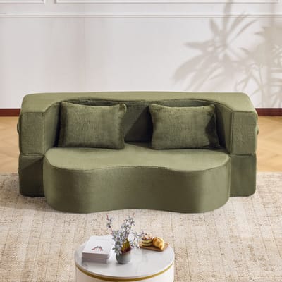 MODFU Futon Slaapbank - Inklapbare 2-zits Bank - Modern Design met Zachte Bekleding - Geschikt voor Woonkamer & Logeren - Schuim - Olijfgroen