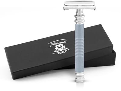 Haryali London Butterfly Safety Razor voor mannen en vrouwen - Metallic Double Edge Razor - Smart Grip - Herbruikbaar scheermes - Grijs - Past op alle DE-mesjes