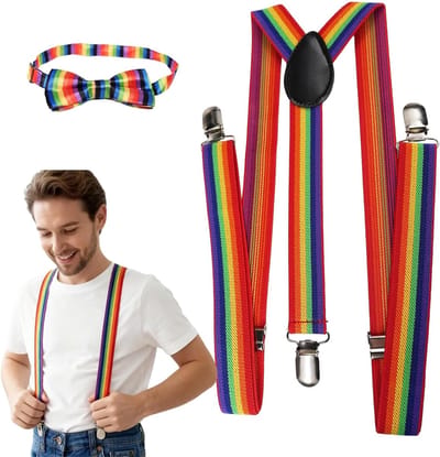 Kleurrijke Y-vormige Elastische Stropdas en Bretels voor LGBT Pride, Carnaval en Feestjes, One Size voor Volwassenen, Perfecte Accessoire voor Kostuums