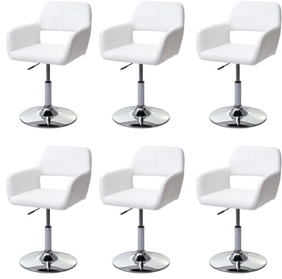 Set van 6 eetkamerstoelen MCW-A50 III, stoel keukenstoel, retro jaren 50, kunstleer ~ wit, chromen onderstel