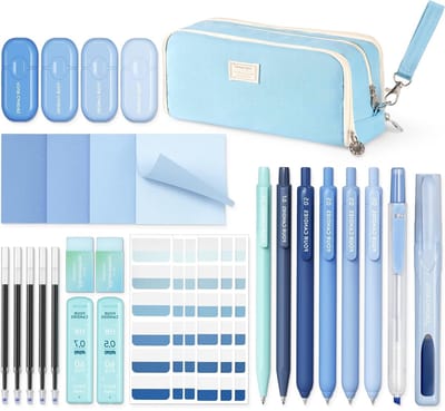 Kleurige Gelpennen voor School, Set van 4 met Zwarte Inkt en Blauw, Perfect voor Notities en Creatief Schrijven