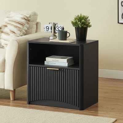 OKWISH Nachtkastje – Geribbeld Design Met Lade En Opbergvak – 58x38x60 cm – Ruimtebesparend Voor Slaapkamer En Woonkamer – Zwart