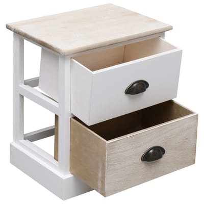 vidaXL - Nachtkastjes - 2 - st - 38x28x45 - cm - paulowniahout - wit - en - naturel