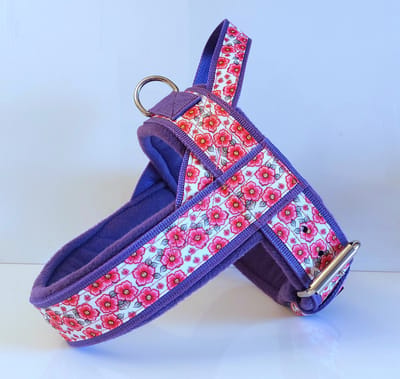 T tuig XL paars roze bloemen anti trek hondentuig