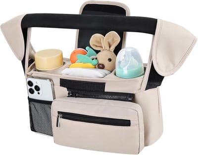 Universele Kinderwagen Organizer met Gevoerde Bekerhouders en Telefoontas - Wandelwagen Caddy Accessoire