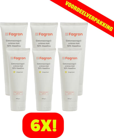 6x Fagron Cetomacrogolcrème Met 10% Vaseline - 100 ml - Voordeelverpakking!