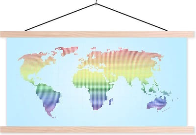 Schoolplaat - Textielposter - Moderne wereldkaart LGBTQ - 60x30 cm - Textiel poster