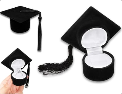 Elegante ringdoos voor afstuderen, bachelor hoed en sieradenopslag, perfecte decoratie voor diploma's en graduaties (zwart)