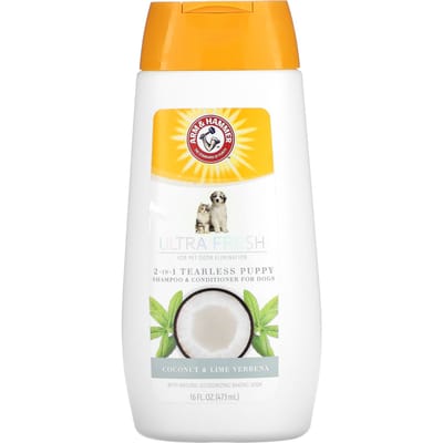 Arm & Hammer, Ultra Fresh, 2 in 1 traanvrije puppyshampoo en conditioner, voor honden, kokosnoot en limoenverbena, 16 fl oz (473 ml) white