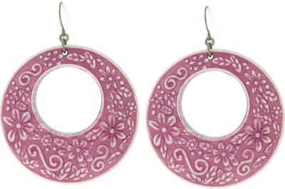 Behave Oorbellen hangers paars bloem patroon 6,5 cm