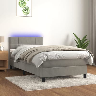 vidaXL - Boxspring - met - matras - en - LED - fluweel - lichtgrijs - 90x190 - cm