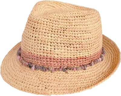 Raffia Trilby – Strohoed Dames Zomerhoed Raffia - Maat: M-L: 58 cm - Rose