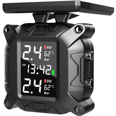 Bandenspanningscontrolesysteem TPMS voor motorfietsen Zonne-energie draadloos opladen IP67 waterdicht met 2 zwart