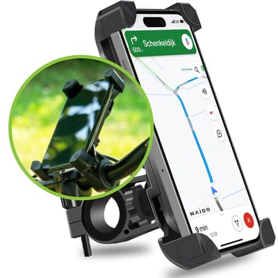 Naido Telefoonhouder Fiets en Motor - GSM Houder Fiets - Smartphone Houder Fiets - Fietshouder - Accessoires - Universeel - Zwart
