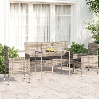 vidaXL - 4-delige - Loungeset - met - kussens - poly - rattan - grijs