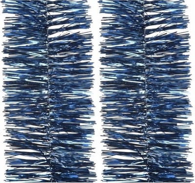 Decoris kerstslinger- 2x -guirlande - donkerblauw - glanzend lametta - 270 cm