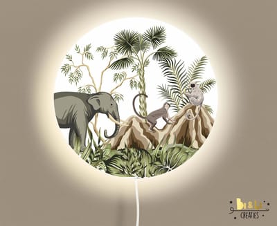 Wandlamp rond jungle monkey olifant-lamp-olifant-aapje-sfeerverlichting-kinderkamerdecoratie-woonaccessoires