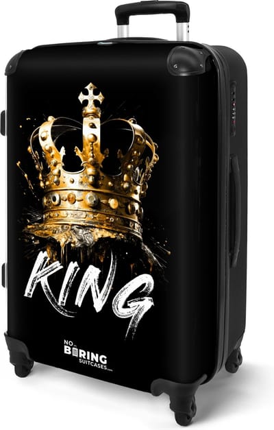 NoBoringSuitcases.com® - Koffer groot - Rolkoffer lichtgewicht - Graffiti letters 'King' onder een gouden kroon - Reiskoffer met 4 wielen - Grote trolley XL - 20 kg bagage - Hardcase suitcase - Ruimbagage middelgroot
