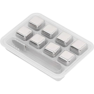 8 STUKS Whiskey Stenen Set Herbruikbare Roestvrijstalen IJsblokjes met Tang en Opbergdoos voor Wijnkoeler L(for 6.5-9kg) gray