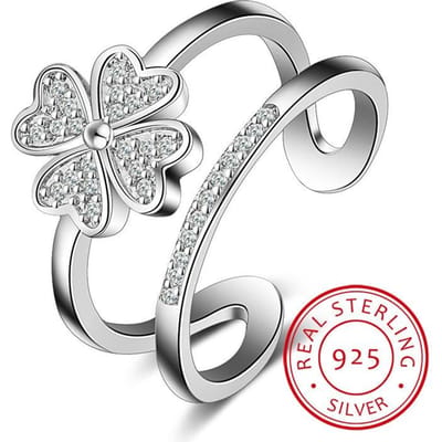 925 Sterling Zilveren Ringen Voor Dames Mozaïek Cz Zirkonia Gelukkige Klavertje Vier Meerlaags Verstelbare Ringen Bague S -R193 Resizable white