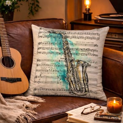 Vintage Melody Collection Kussenhoes - muziek - muzieknoten - muzieknoot - 45x45 cm