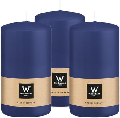 Wiedemann Cilinderkaars/stompkaars - 3x - donkerblauw - 12 x 6 cm - 33 branduren - zuilkaarsen