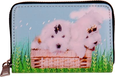 Portemonnee met 2 witte hondjes in een mandje - 13x9cm