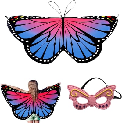Butterfly Fairy Wings en Cape voor Kinderen - Fantasie Kostuum met Hoofdband voor Feestjes en Spelletjes voor Meisjes van 3-8 Jaar