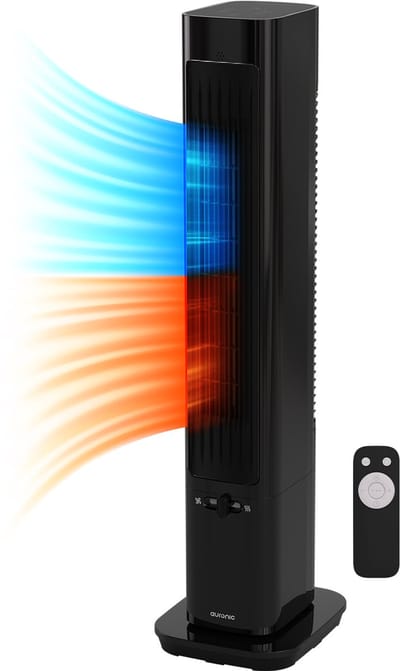 Auronic Torenventilator - Staande Ventilator met Afstandsbediening - 3 Koelstanden - 70° Oscillatie - Timer - Slaapmodus - Tot 40m² - Verwarming & Verkoeling 2-in-1 - Zwart