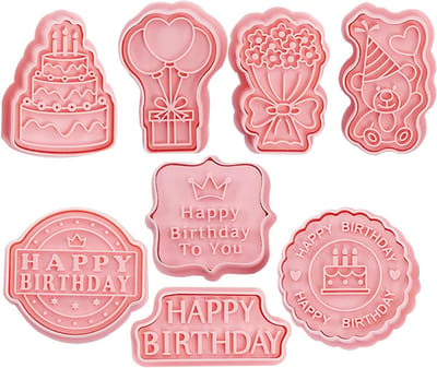 Set van 8 Cookie Mallen voor Verjaardagskoekjes, 3D Koekjesuitsteekvormen voor Feestjes en DIY Bakken