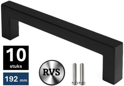 10 X MSQDESIGN Handgrepen RVS zwart - Boormaat 192mm - zwarte Handgreep voor Keuken & Kast - Moderne Meubelgreep - Keukengreep Mat zwart -Kastgrepen- zwarte Greepjes Keuken - zwarte RVS Handvatten - Deurgreepjes -incl schroeven