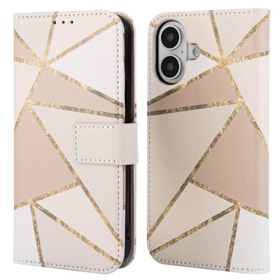 imoshion Hoesje - Geschikt voor Apple iPhone 16 - Design Bookcase smartphone - Beige Graphic