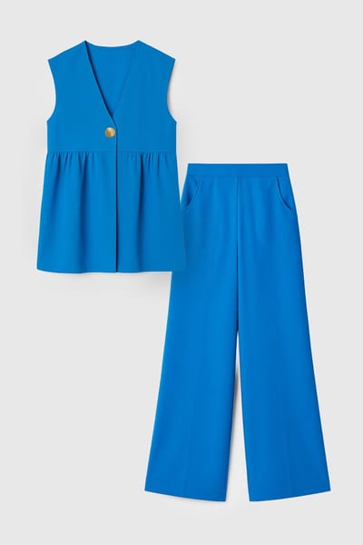 Touché Privé - Linnen-look set van gilet ve broek - Blauw - Dames