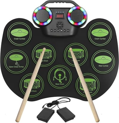 Aurixi® Drumstel Elektronisch - Drumstel - Drumstel Elektronisch Volwassen - Zwart/Groen - 42cm x 32cm x 4cm