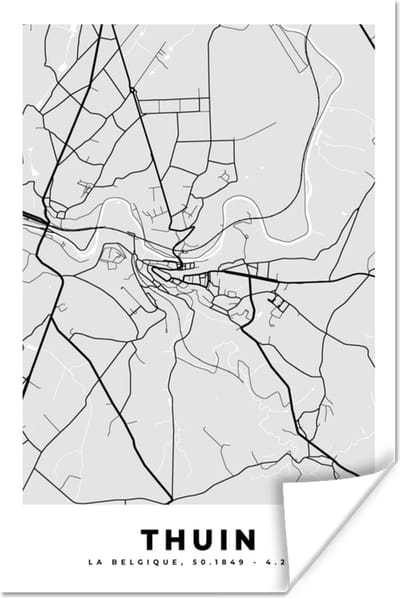 Poster België – Thuin – Stadskaart – Kaart – Zwart Wit – Plattegrond - 120x180 cm XXL
