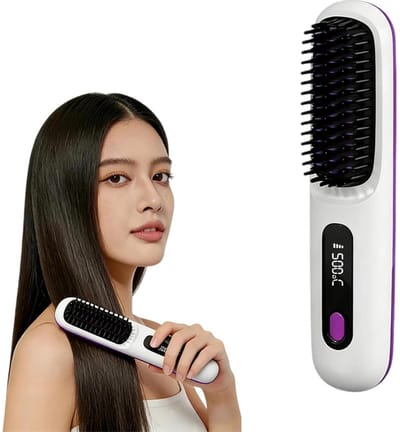 Set van 1 stuk - Stijltangkam - Draagbare mini-ionische stijltang - Type-C-aansluiting - Reisstijltangkam - Drie temperatuurstanden - Geschikt voor kort haar, krullend haar, pony en snelle styling - 20*4,5*3 cm - Wit