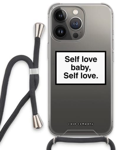 Case Company® - Hoesje met koord geschikt voor iPhone 13 Pro hoesje met Koord - Self love - Telefoonhoesje met Zwart Koord - Bescherming aan alle Kanten en Over de Schermrand