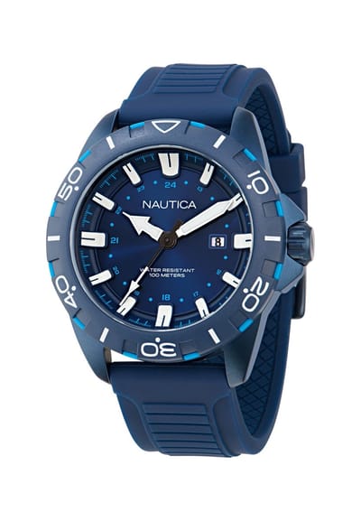 Nautica Nsr Kwarts Analoog Horloge Blauw Kast: 100 % Roestvrij Staal | Band: 100 % Siliconen 44 mm NAPNRF404