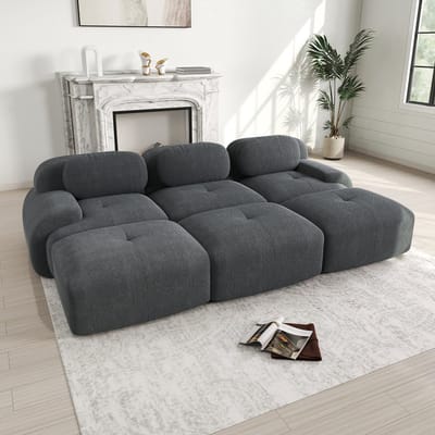 Wishdor - Modulaire Hoekbank - Frameloos En Montagevrij - Ergonomisch - Ribstof - Grijs
