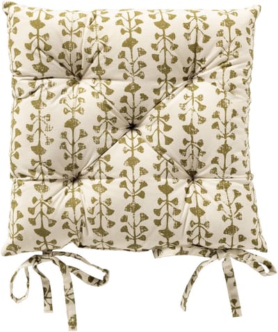 Dutch Decor - FRANCINE - stoelkussen 40x40 cm - bladmotief - met striklinten - Green Moss - groen, wit - Zitkussen