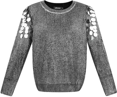 Opvallende Metalen Vezel Dames Trui met Sculpturale Details - Zwart 2 - Maat L/XL
