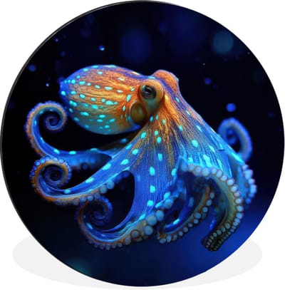 WallCircle - Wandcirkel - Muurcirkel - Octopus - Stippen - Blauw - Zee - Aluminium - Dibond - 30x30 cm - Binnen en Buiten