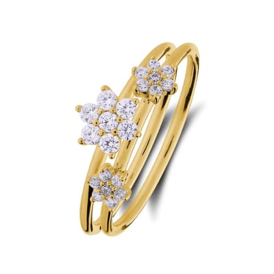 Lucardi Dames Zilveren ring bloem met zirkonia voor dames - Ring - 925 Zilver - Goudkleurig - 16 / 50 mm