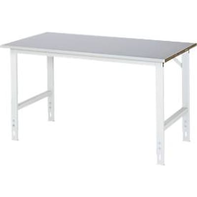Rau werktafel Tom, handmatig in hoogte verstelbaar, 25 mm MDF-plaat met plaatstalen bekleding, tot 500 kg, B 1500 x D 800 x H 760-1080 mm, zilver/lichtgrijs