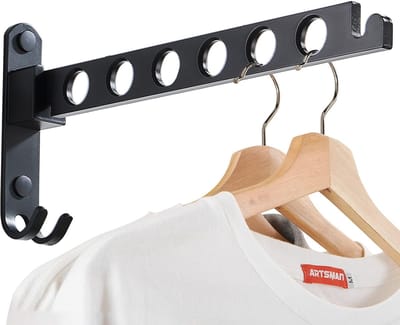 Opvouwbaar droogrek voor kleding - Opvouwbaar droogrek voor binnen - Wandmontage - Kledinghaak - Garderobekast - Kledingrek - Droogrek voor kleding - Zwart